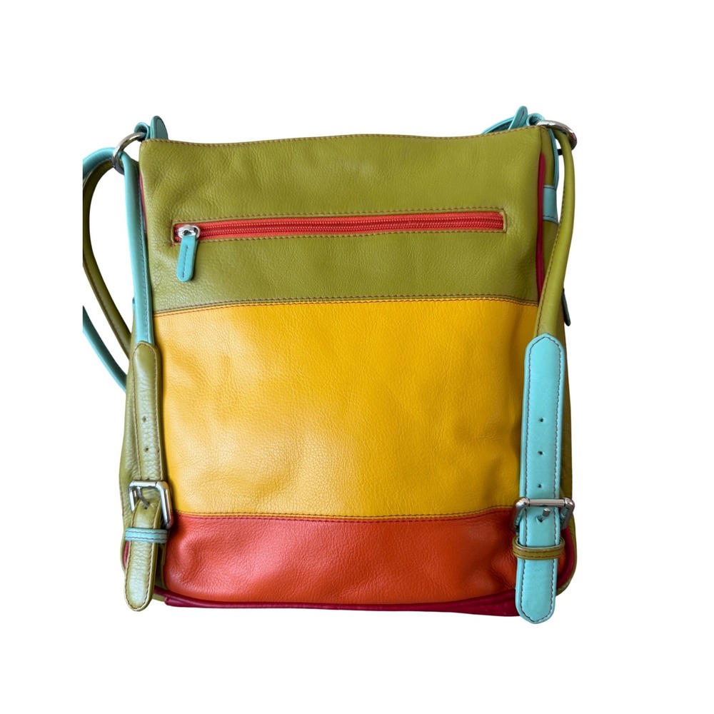 ILI New York Leather Crossbody Bag Multi Color Block Zip Pocket Messenger